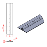 JSPC01 Cerniera lunga - 20mm aperta x 2mm perno x 0.9mm spessore (1820mm sezione)